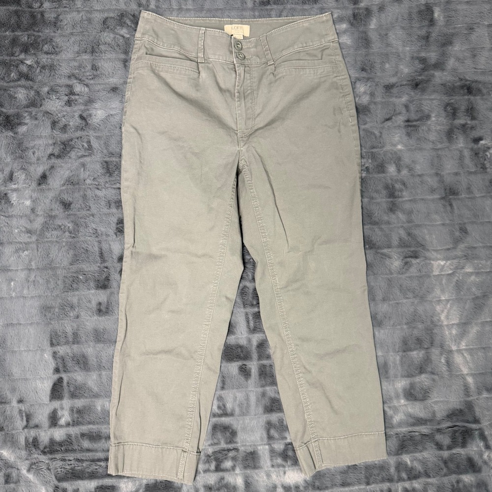 LOFT Outlet Womens 2P Olive Gray Straight Crop Petite Pants Stretch Chino 28x22